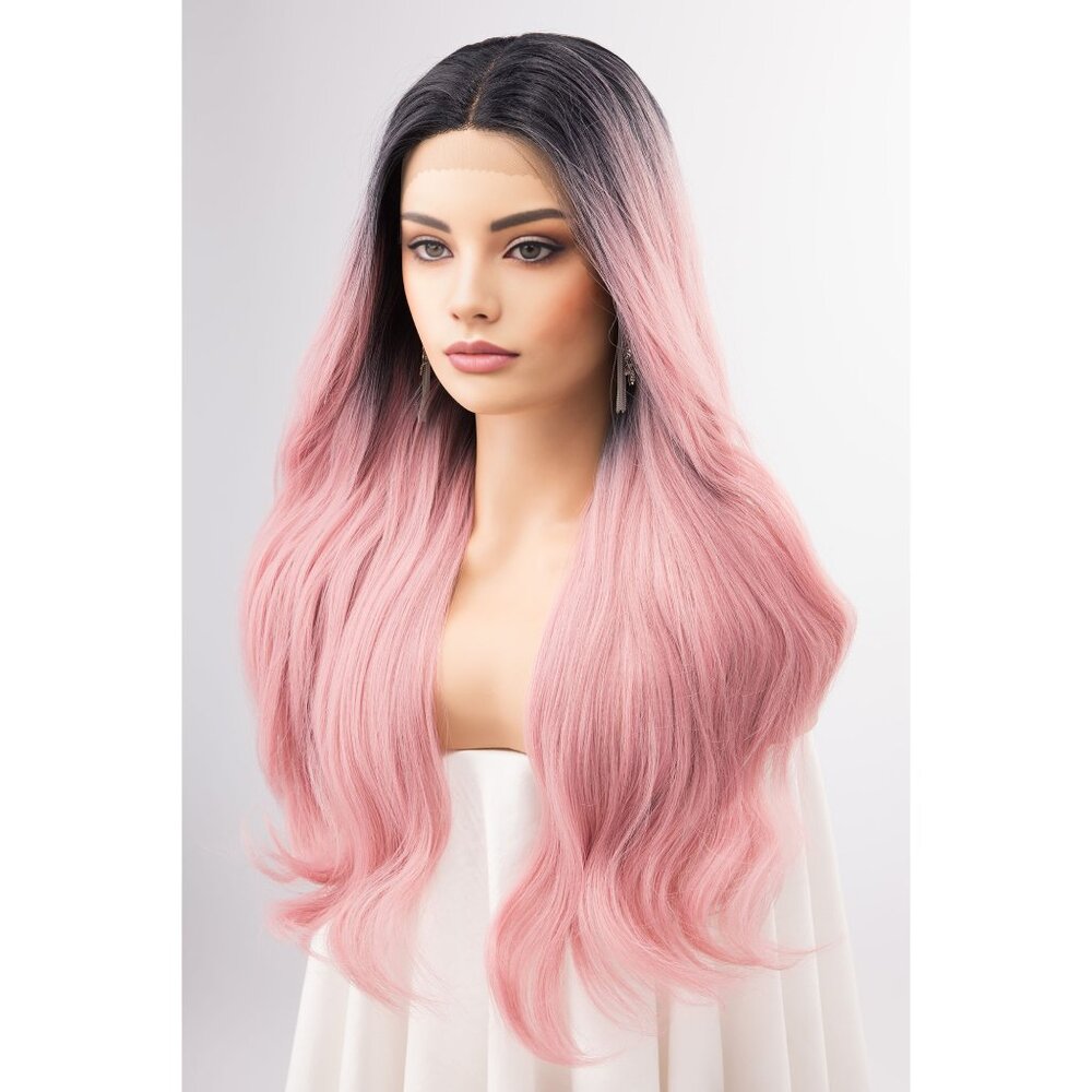 24" Pastel Pink Ombre Lace Front Wavy Wig | Kelly - Picture 5 of 11